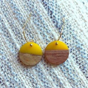Marigold and wood earrings